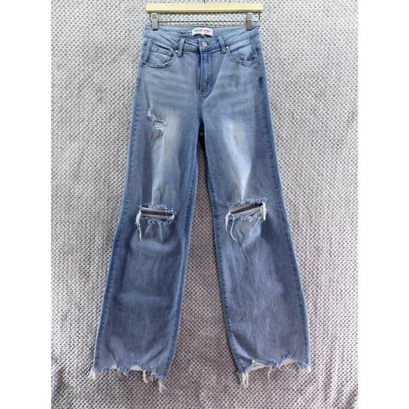 Freckled Poppy Risen Jeans Womens 9/29 Blue Light Wash High Rise Distressed Wide - Picture 1 of 15